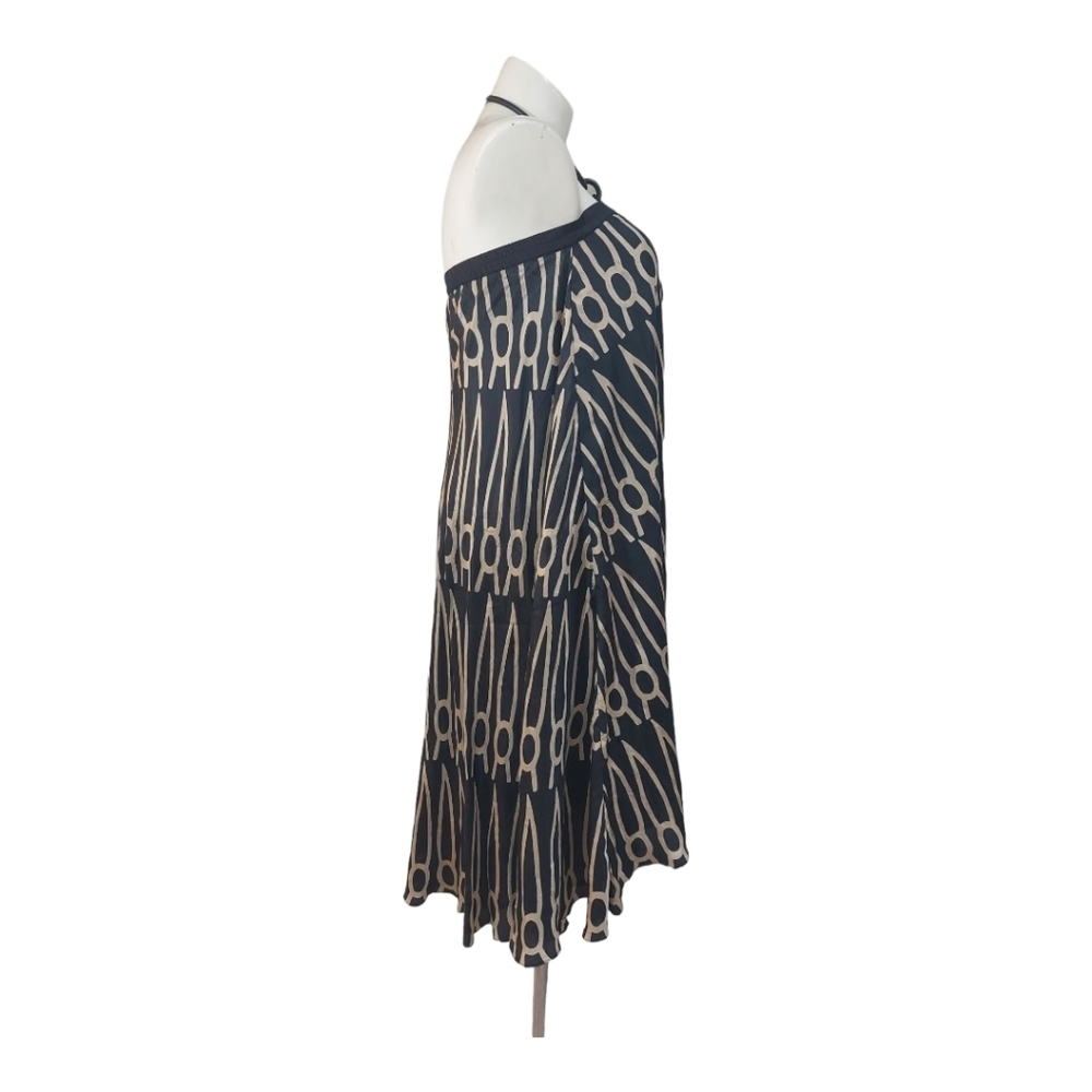 Anupama Women's Large Black Beige Geometric Print Maxi Skirt Boho Elastic Waist - Picture 9 of 13